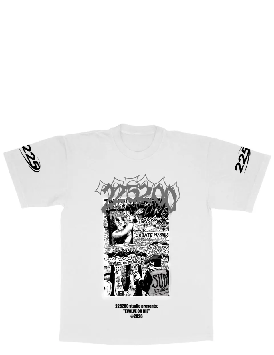 Tricou alb_Evolve or die graffiti_fata.jpg